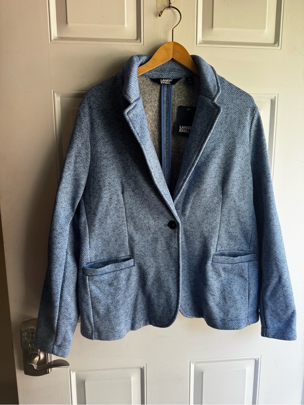 Lands' End Women's Light Blue Herringbone Single-Button Blazer XL - NWT